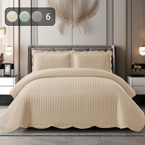 Nuovo <span class=keywords><strong>Copriletto</strong></span> in <span class=keywords><strong>Cotone</strong></span> Lavato Set Tre Pezzi Tinta Unita Trapunta Estiva Climatizzata Ricamata in Lana Rasata Morbido - Product Image 4