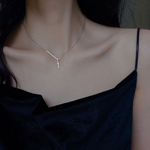 Sterling Silver Plated Geometric Necklace For Women Korean Style Simple Elegant Pendant Long Chain Fashion Jewelry - Product Image 1