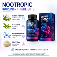 Kapsul Pendukung Daya Ingat Otak Potensi Tinggi 300mg Lion's Mane 300mg Bacopa untuk Vitalitas Kognitif Suplemen OEM ODM Grosir