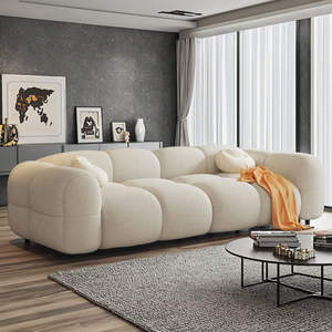 Canapé pouf moderne et simple en velours crème, design dernier cri, pour petit salon familial, puf paresseux, canapé bébé - Product Image 4