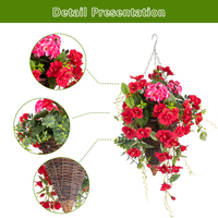 Panier de fleurs artificielles coniques en rotin rouge fait main HL-57 pour la décoration de la maison, du porche et du balcon