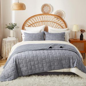 <span class=keywords><strong>Couvre</strong></span>-<span class=keywords><strong>lit</strong></span> en <span class=keywords><strong>coton</strong></span> et lin respirant à rayures bleues rustiques du fabricant avec 1 taie d'oreiller pour un usage domestique - Product Image 4