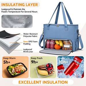 Nouveau sac fourre-tout tendance réutilisable imperméable 22L léger pliable grande capacité pour femmes avec compartiment isotherme pour ordinateur portable 15,6 pouces - Product Image 5