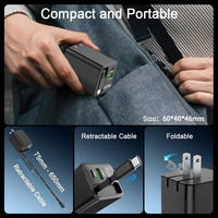 Chargeur USB-C Gan 65W PPS QC4.0 Chargeurs Rapides USB Type-C PD 3.0 Double Type-C Câble Rétractable Chargeur Gan pour Téléphone et Ordinateur Portable