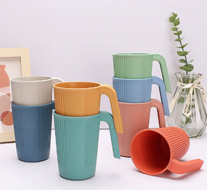 Tazza da Caffè in Fibra di Grano Eco-Friendly con Manico, Bicchiere per Acqua a Righe, Articoli per Bere in Plastica per la Casa, Paglia di Grano - Product Image 2