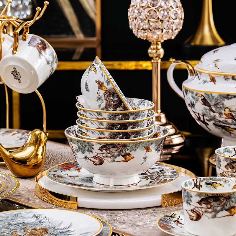 【5/31まで値下げ】  Fine Bone China 59 PCS High-End Light Luxury Bone China Tableware Set