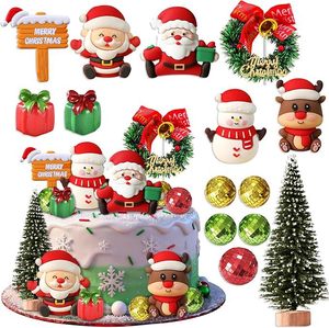 Ensemble de décorations de gâteau de Noël : Père Noël, Bonhomme de neige, Renne, Couronne, Boîte cadeau, Boule disco, Sapin, Panneau Joyeux Noël, Fournitures de décoration pour fête de Noël - Product Image 4