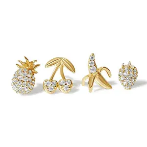 Milskye children's lovely 18K gold plated 925 silver fruit set earrings for gift