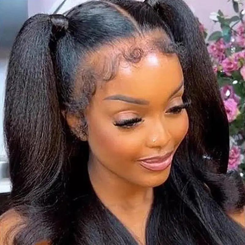 Highlight Color Kinky Edges Natural Hairline HD Lace Front Wig Kinky Straight Curly Baby Hair Lace Frontal Human Hair Wigs