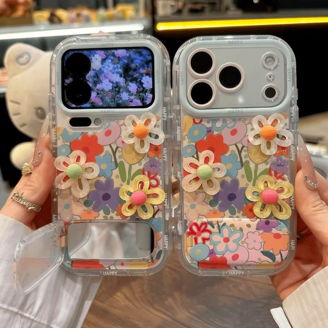 Three-Dimensional Flower Large View Window Silicone Gel Shockproof Painted Color Phone Case for for 17 Pro Max Mirror