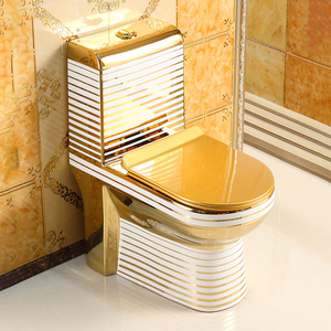 Thiết kế cổ điển mạ Vàng phòng tắm vệ sinh tầng gắn một mảnh sang trọng gốm màu vàng WC nhà vệ sinh comode - Product Image 4