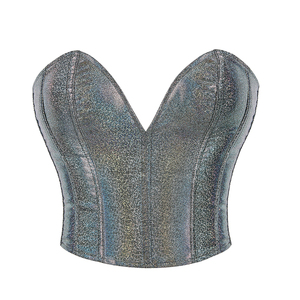 Women Sexy Deep V Slim Fit Street Tank Top Faux Leather <strong>Sparkling</strong> Boned Bustier Lace up Shapewear Corset Crop Tops - Product Image 1