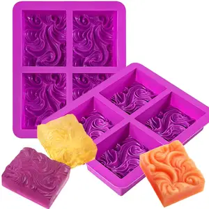 factory 4-Cavity hot quality custom 3d Sea Ocean Wave square rectangular cake soap moulds handmade silicone soap mold with logo