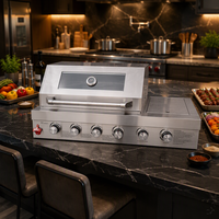 Barbecue extérieur haut de gamme en acier inoxydable 304 avec cadre rotatif, équipé pour la cuisson au gaz et au charbon de bois (double usage)