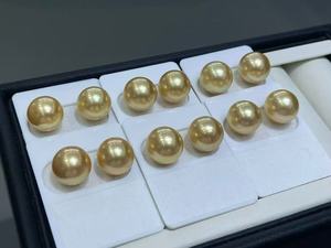 ต่างหูมุกน้ำเค็มคุณภาพสูง ขนาด 11-12 มม. สีทองเข้ม ทองใต้ทะเล มุกกลมเม็ดเดี่ยวคู่ สำหรับผู้หญิง - Product Image 5