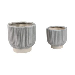Vasi Rotondi in Gres con Texture Scanalata per Uso Interno ed Esterno, Disponibili in 2 Misure - Product Image 3