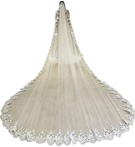 LY-WV0053 500cm de Long brodé dentelle luxe voile de mariée avec paillettes mariage voile de mariée avec peigne voile pour les mariées - Product Image 5