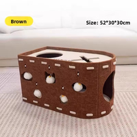 Lit pour chat intégré avec griffoir, jouet pour chat, structure semi-fermée anti-stress, forme de baril, toutes saisons, en feutre double couche