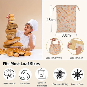 Sacs à pain personnalisés avec logo pour boulangers amateurs, grands sacs réutilisables en coton et cire d'abeille pour la conservation du levain fait maison - Product Image 2