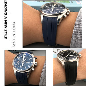 Correa de Reloj de Goma Transpirable de Lujo Azul de 19 mm, 20 mm, 21 mm, 22 mm, Hebilla de <span class=keywords><strong>Acero</strong></span> Inoxidable, Extremo Curvo para PILOT'S/ROL-EX/ - Product Image 4