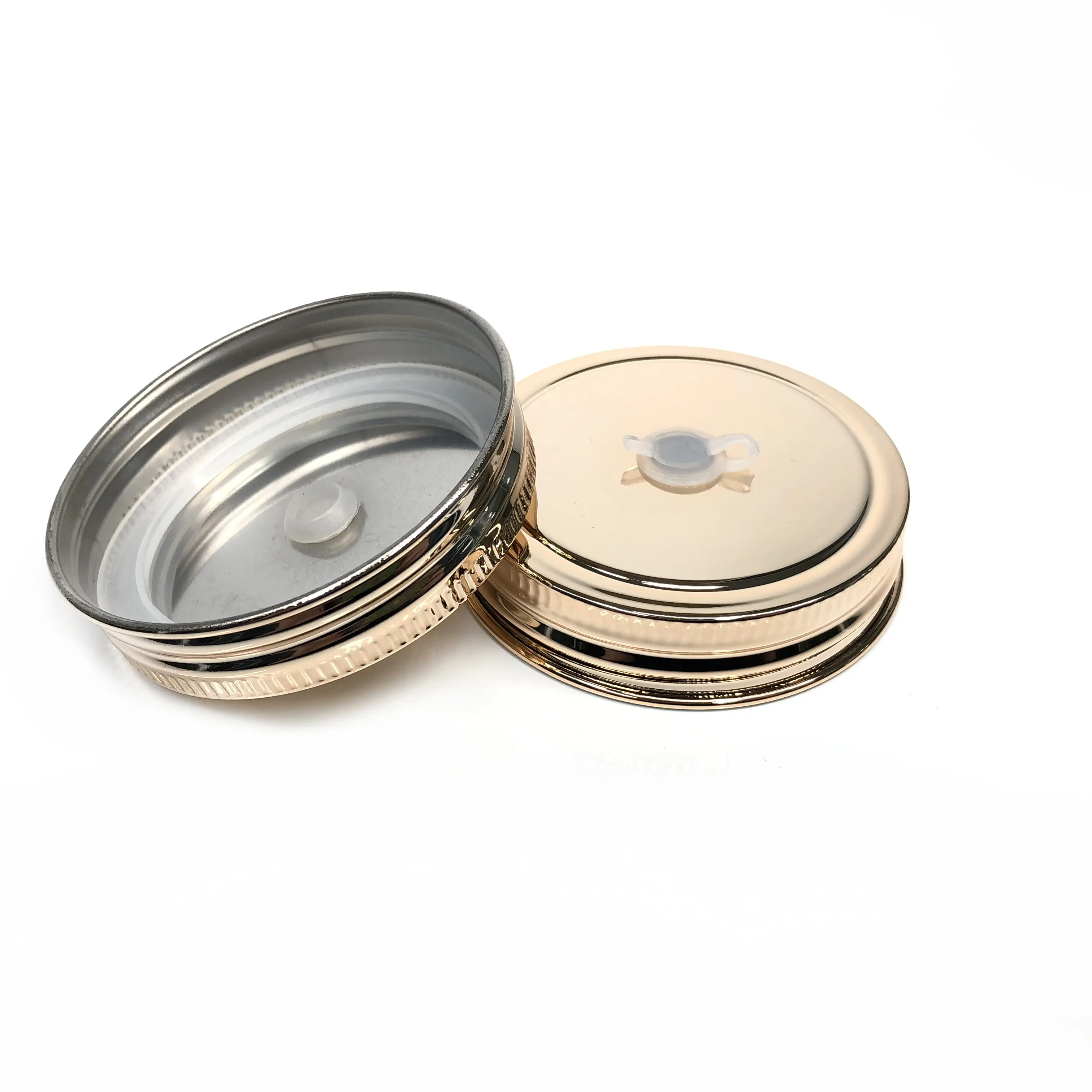 70mm electroplated stainless steel metal lid with straw hole and silicone ring for mason jar