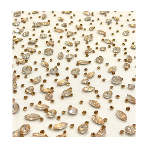 Dhorse Luxury <span class=keywords><strong>Diamante</strong></span> Champagne Gold Rhinestone Mesh Tulle <span class=keywords><strong>Fabric</strong></span> - Product Image 2