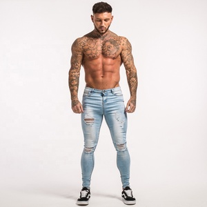 <span class=keywords><strong>Pantalones</strong></span> Vaqueros Negros Rotos de la Marca Gingtto para <span class=keywords><strong>Hombre</strong></span>, Estilo Selvedge, Elásticos, Ajustados, <span class=keywords><strong>Super</strong></span> Fly, Desgastados - Product Image 6