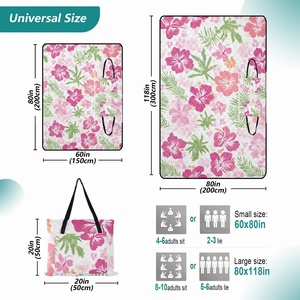 Outdoor Hawaiian Tropical Flower Zipper Picnic <b>Mat</b> Extra <b>Large</b> Foldable Women's Handbag Custom Beach Blanket Picnic Bag - Product Image 3