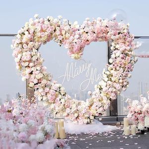 ฉากหลังม้วนเก็บได้รูปหัวใจ LANJO พร้อมแผงผ้าไหมกุหลาบ ผนังดอกไม้รูปหัวใจ ซุ้มดอกไม้ประดิษฐ์ - Product Image 1