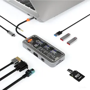 Sẵn Sàng Để Tàu 10-Trong-1 USB C Adapter Docking Station Với 4K HDMI VGA Loại C Pd USB3.0 RJ45 RJ45 Ethernet SD/TF Đầu Đọc Thẻ 3.5Mm AUX