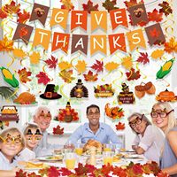 Ensemble de décorations de Thanksgiving, bannière et guirlande GIVE THANKS, spirales suspendues, lunettes de dinde et feuilles d'érable pour fête à domicile en intérieur