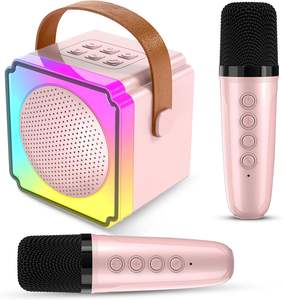 Mini haut-parleur Hi-Fi actif à double microphone avec éclairage LED RGB, 2 microphones sans fil pour chanter du karaoké, audio Hi-Fi, cadeaux Hi-Fi - Product Image 2