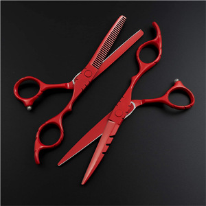 Tijeras rojas para adelgazar el cabello, 6 pulgadas, acero inoxidable, cabeza recta, mango corto, cromadas, para uso estético - Product Image 4