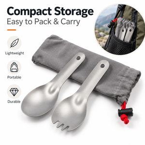 Mini cuillère-fourchette en titane ultralégère, couverts de camping portables, vaisselle d'extérieur pour la randonnée, le trekking et les voyages - Product Image 6