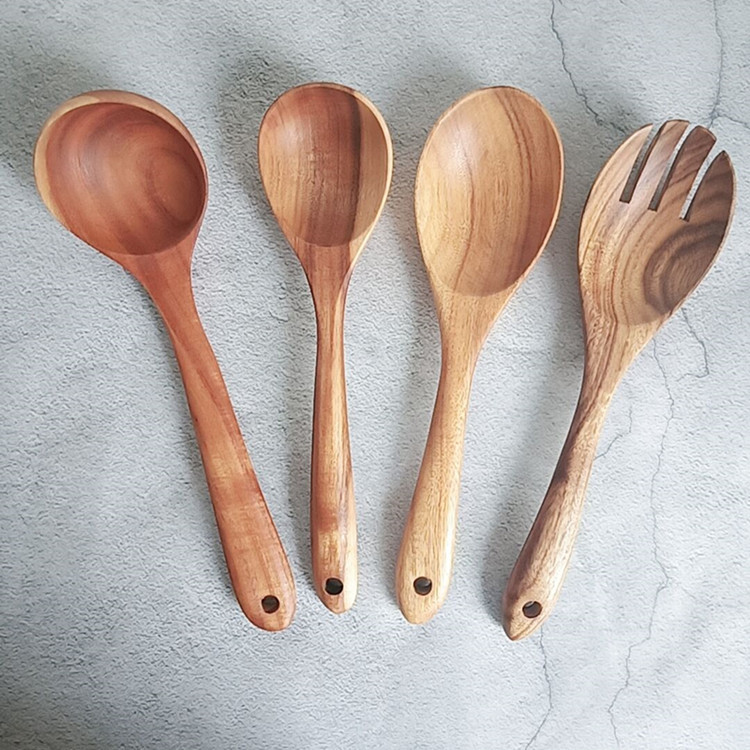 Wooden Kitchen Utensils Set Non-stick Pan Gift Wooden Spoons for Cooking Utensils Natural Teak Wooden Spoons