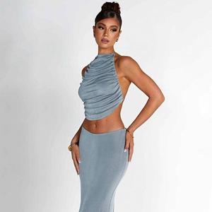 Abito lungo da sera sexy con spacco, senza schienale, senza maniche, con laccetti, scollo a V, per feste estive da donna - Product Image 3