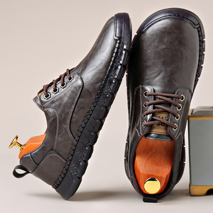 Chaussures en cuir pour hommes grandes tailles 45 46 47 48, semelle en caoutchouc antidérapante, talon bas, chaussures habillées décontractées et sportives - Product Image 4