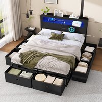 Lit en métal Queen Size avec 8 tiroirs de rangement en tissu, design gain de place, station de charge, éclairage LED, tête de lit avec rangement, ODM/OEM disponible