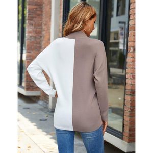 Pull asymétrique à col roulé pour femme, haut en tricot à manches longues, anti-boulochage, tenue décontractée pour l'automne - Product Image 4