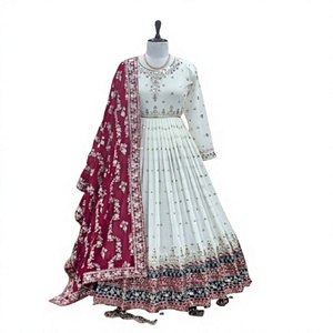 Vestido de Fiesta Largo de Lujo, Hermoso y de Diseño, Salwar Kameez Indio y Pakistaní, Bordado, Tela de Terciopelo Pesado, para Bodas - Product Image 1