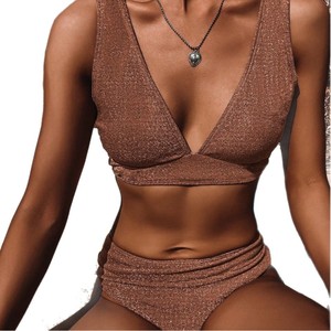 2023 New Style Special Fabric Two-Piece Swimsuit, Wheat Skin Tone Bikini 23516, European and American Style Swimsuit, AliExpress - Product Image 5