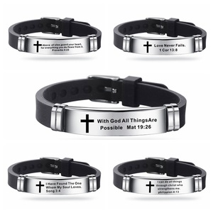 Cadeaux inspirants Bracelet en acier inoxydable pour hommes Silicone Bibles <span class=keywords><strong>Citations</strong></span> Christian Prayer Cross Bangle Bracelets - Product Image 6