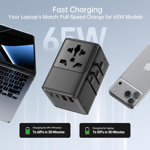ASPOR <span class=keywords><strong>Cargador</strong></span> de Pared Rápido GaN de 65W, <span class=keywords><strong>Universal</strong></span> para Viajes, con 4 Enchufes Retráctiles, Salida de 5 Puertos, Compacto para Dispositivos Móviles - Product Image 2