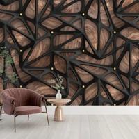 Mural de Pared 3D Impermeable con Diseño de Madera Negra, Papel Tapiz Autoadhesivo con Tachuelas Doradas Industriales, Tamaño Personalizado para Sala de Estar y Dormitorio