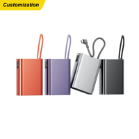 Boîtier en aluminium, USB-C PD 35W, batterie externe compacte 10000mAh, écran numérique, câble intégré, interface USB-A USB-C, logo personnalisé
