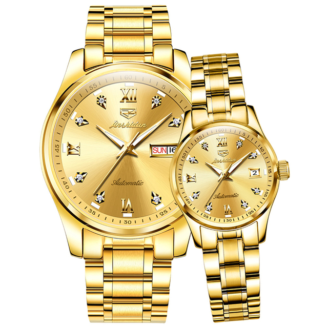 JSDUN 8763 High Quality Cheap Coated Glass Stainless Steel Waterproof Couple Luxury Mechanical Watch