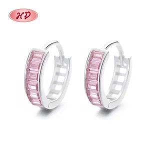 Bijoux chinois rose Aaa Cz Zircon 925 argent gros Unique Huggie boucles d'oreilles pour les femmes