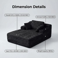 Übergroßes Modernes Dreisitzer-L-förmiges Chaiselongue-Sofabett mit Doppelseitentaschen 67 Zoll Cord-Polsterung Keine Montage Erforderlich