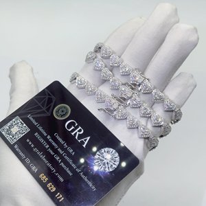 Collar de Joyería Fina con Diseño de Corazón Personalizado, Pulsera de Eslabones Cubanos, Plata Maciza 925, Hip Hop, 8mm, VVS, Moissanite, Diamante, Mujer - Product Image 1
