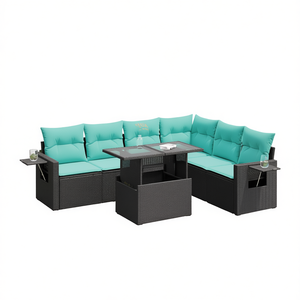 Poly Rattan Garden <b>Sofa</b> <b>Set</b> With Cushions Black Outdoor Furniture Contemporary Design For Patio And Garden Use - Product Image 1